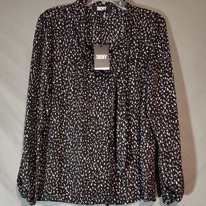DKNY NWT Women's Black and Cream Speckled Blouse